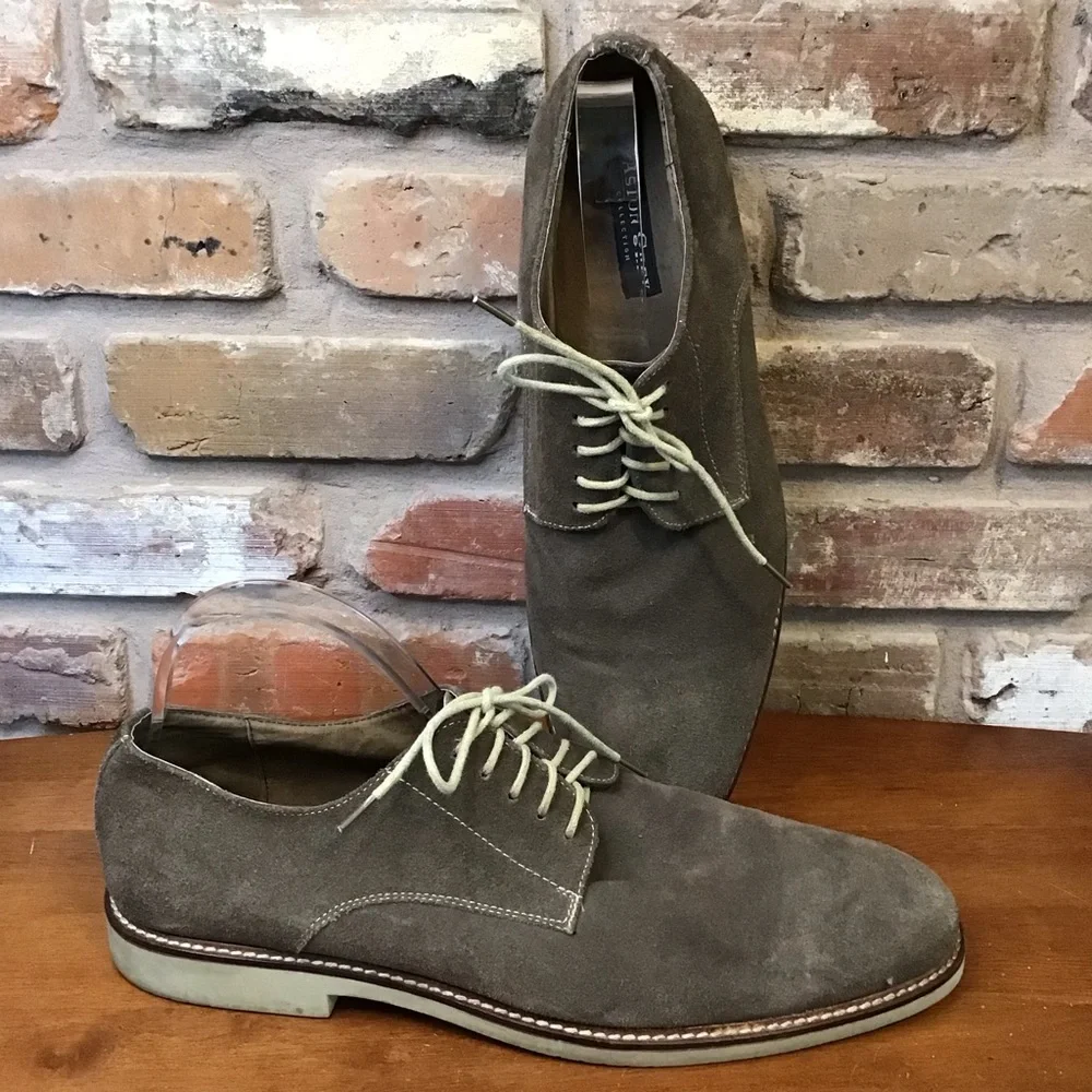 ASTON GREY Men's DIEN Gray Suede Derby Oxfords with Rubber Sole 13